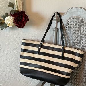 Clean cream and black stripped never used faux leather bag